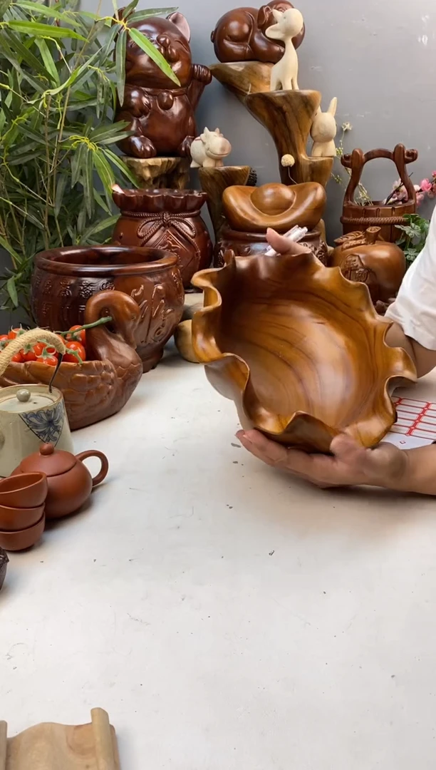 香樟木A55荷叶果盆/尺寸