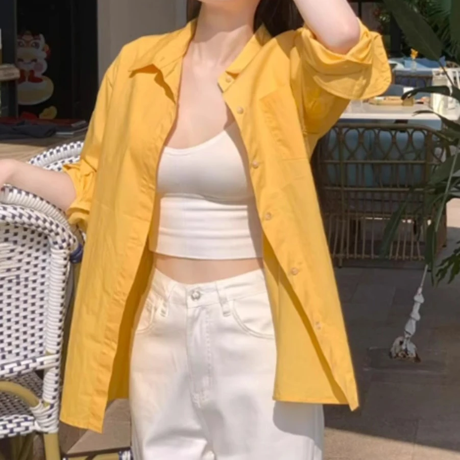 黄色宽松防晒衬衫上衣2025年秋季新款衬衣法式高级感小衫女