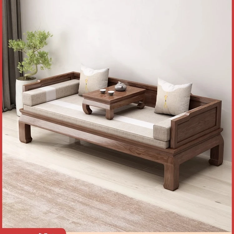 罗汉床新中式实木沙发床两用客厅现代小户型老榆木明式仿古三件套