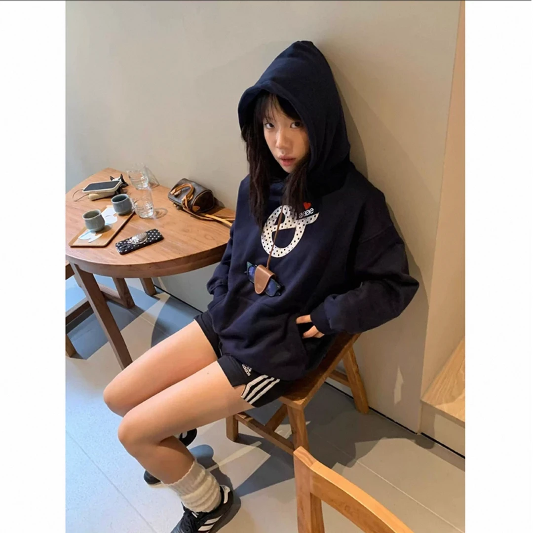 YD-韩系！ae大e连帽卫衣25秋冬新款加绒加厚宽松版连帽卫衣女