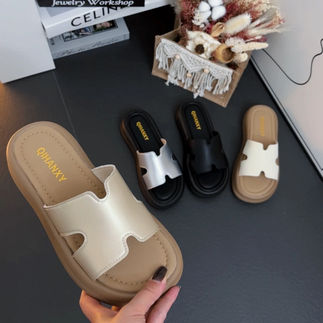 2025夏季新款H字母厚底软底舒适百搭休闲防滑外穿女拖鞋