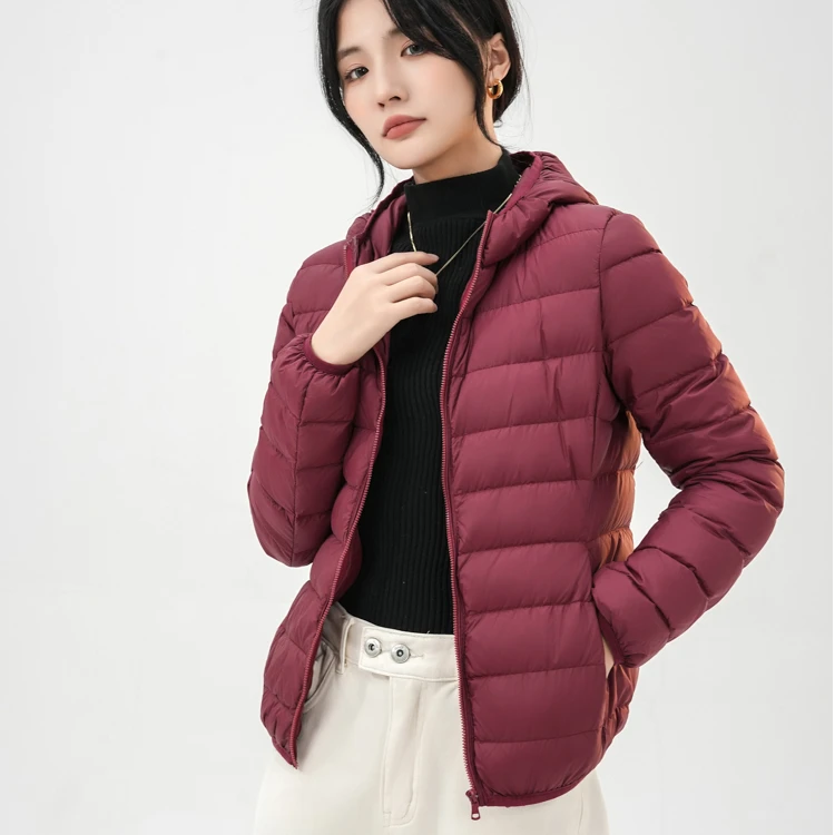 亚兰奴亚兰奴清仓!休闲修身保暖立领连帽轻薄款白鸭绒羽绒服