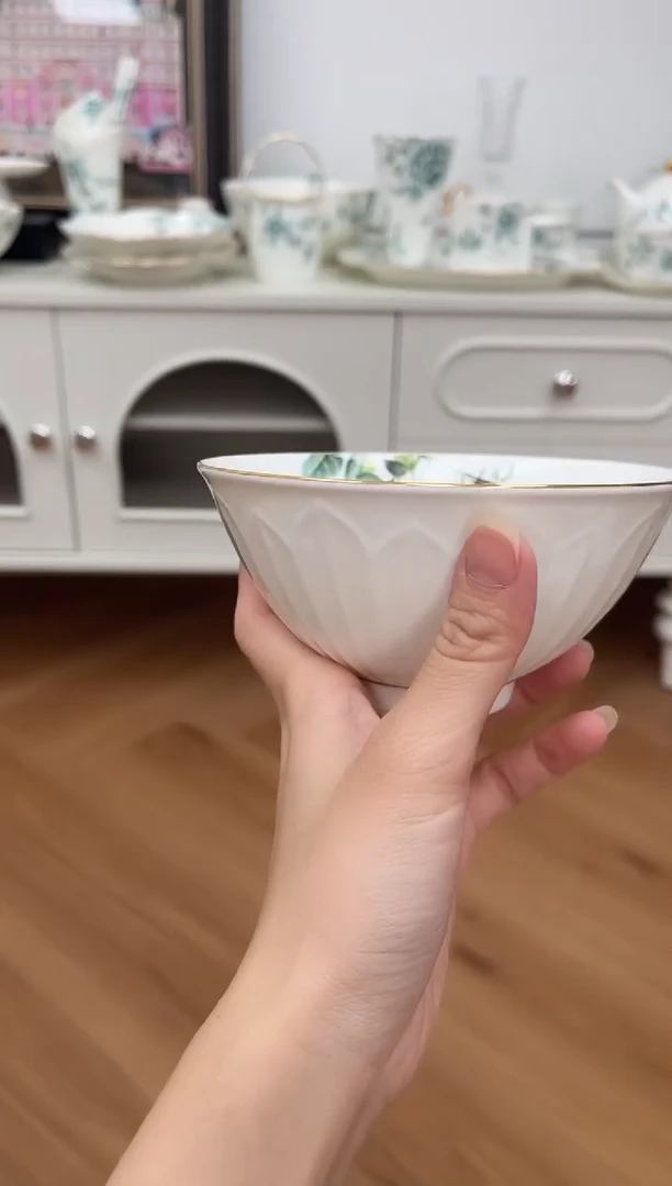 杯玫瑰高骨骨瓷微瑕饭碗不退换