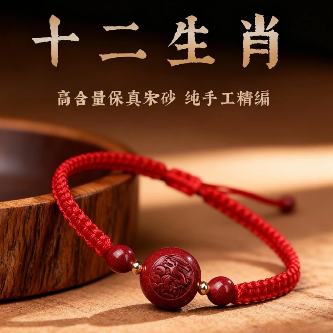 银奉祥 含辰砂工艺品朱砂生肖本命年手串百搭时尚精品手链中国风
