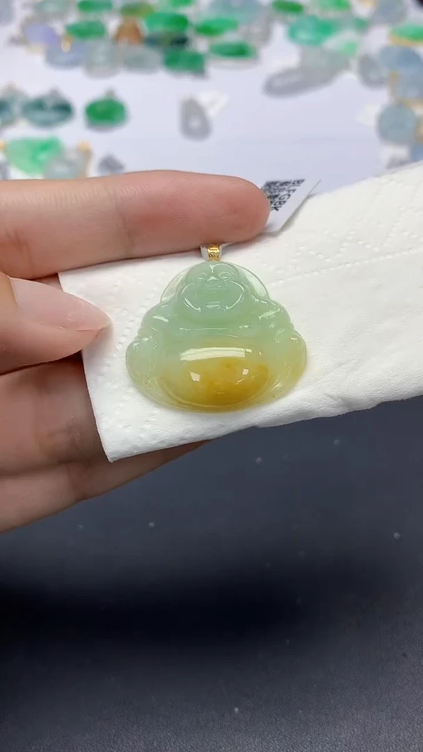 翡翠18K金镶嵌颈饰天然缅甸a货翡翠