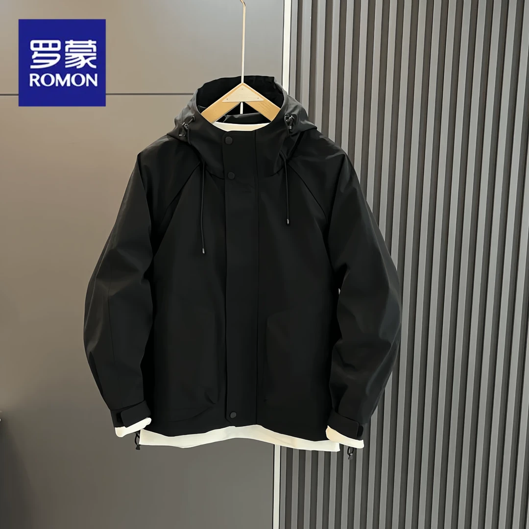 罗蒙2025春秋新季连帽外套男潮牌休闲百搭工装夹克时尚户外冲锋衣