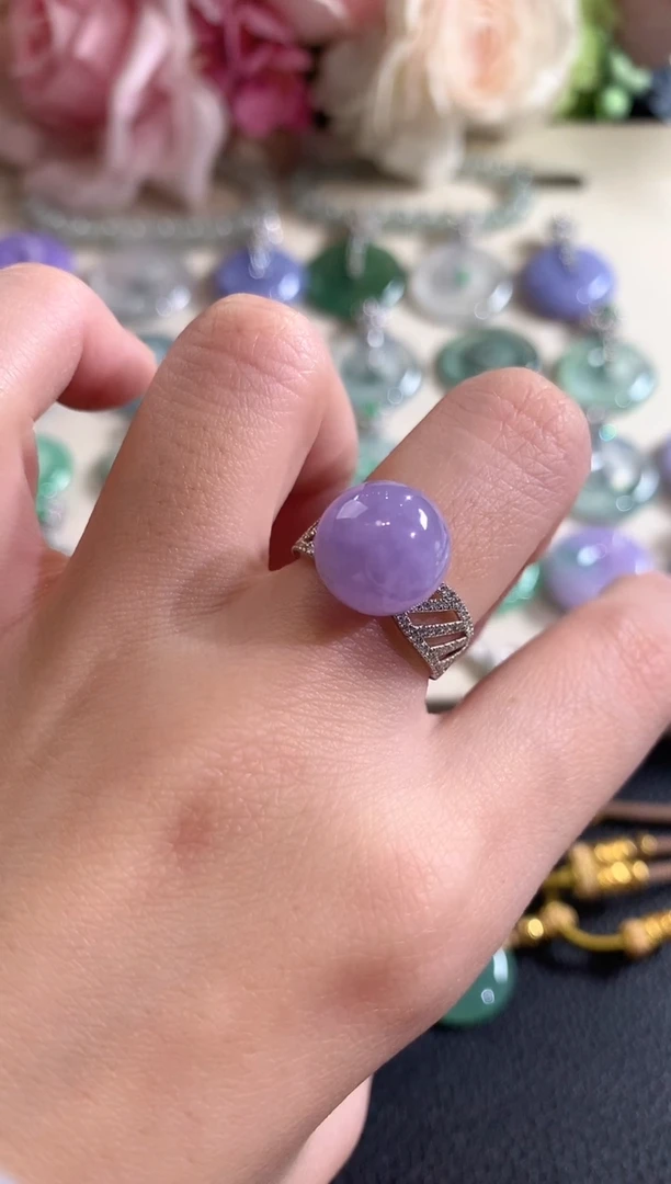 18K金镶嵌戒指翡翠冬日珠宝Q97紫货有色差