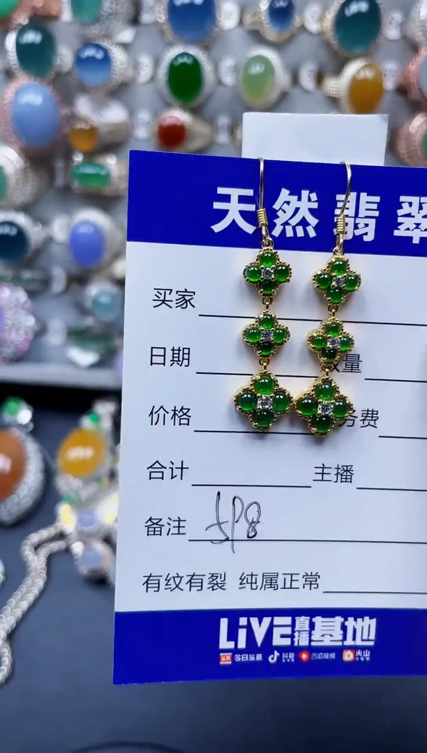 银S925镶嵌翡翠耳饰598