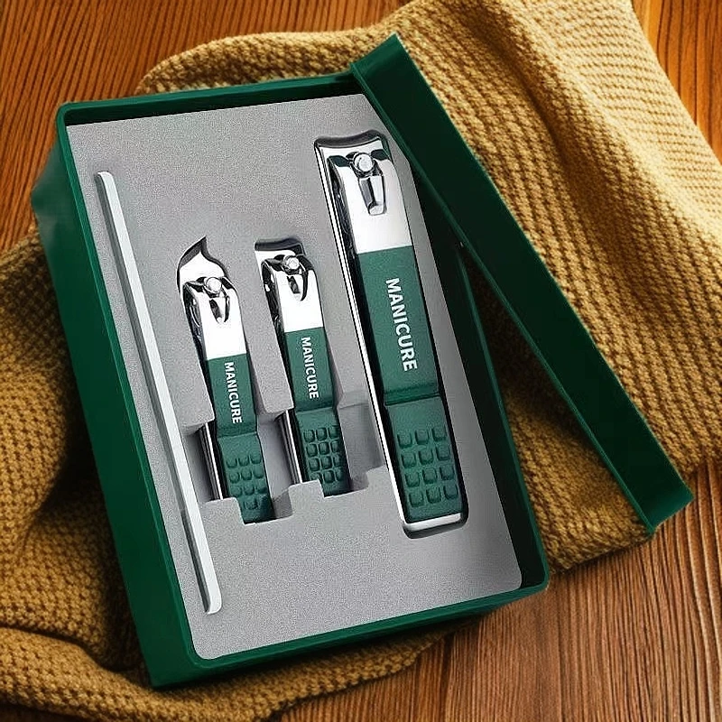 指甲钳墨绿色四件套防飞溅指甲剪家用修甲刀剪指甲钳工具批发套装