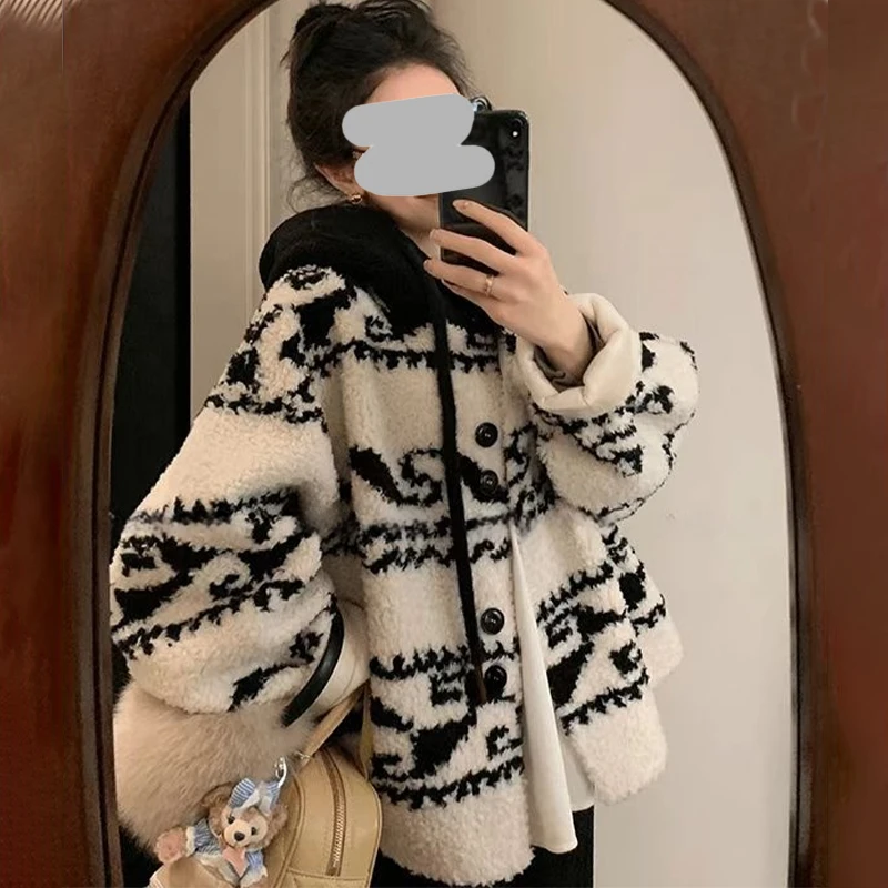 2025年秋冬新款韩系高级感毛绒加绒加厚连帽保暖棉服女宽松百搭