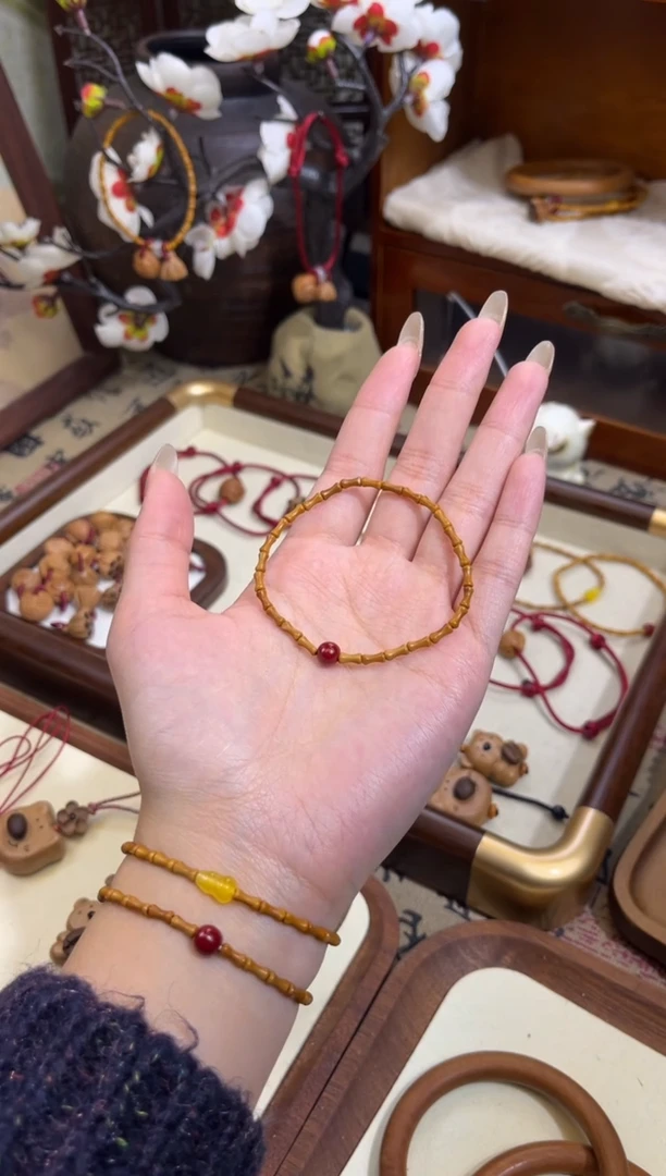 手串桃核【桃缘行】竹节「红色莎莎」桃木桃核辟、挡、驱、护 备注手围