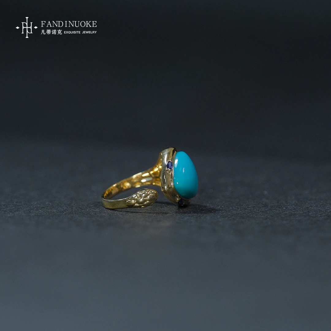【加加专属】9 MJ84226-18k金镶嵌绿松石灵蛇开口戒指-裸面12*11mm➕