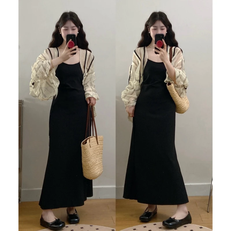 大码女装2025春季新款温柔风防晒披肩上衣显瘦吊带裙气质法式穿搭