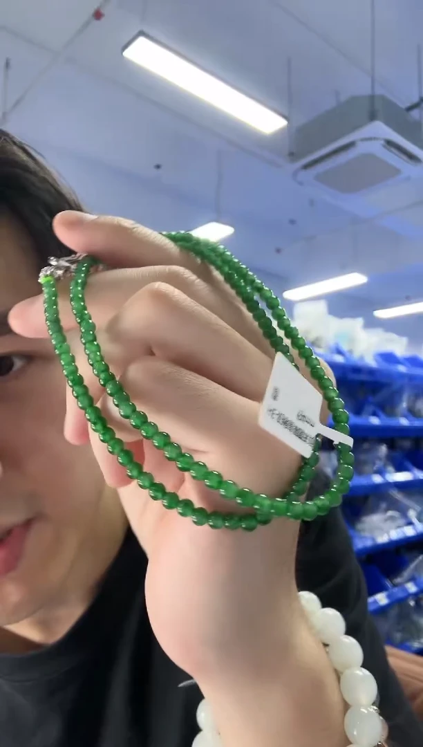 翡翠未镶嵌项链12HE-阳绿翡翠圆珠项链