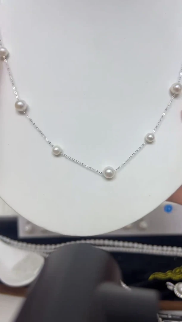 颈饰银S925镶嵌淡水珍珠QY-88元-满天星6-7mm近正圆微瑕
