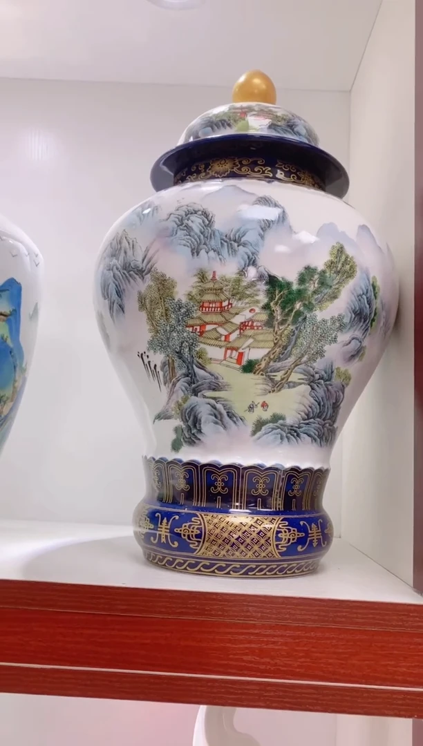 【闪购商品】摆件景德镇垚晶陶瓷山水将军罐