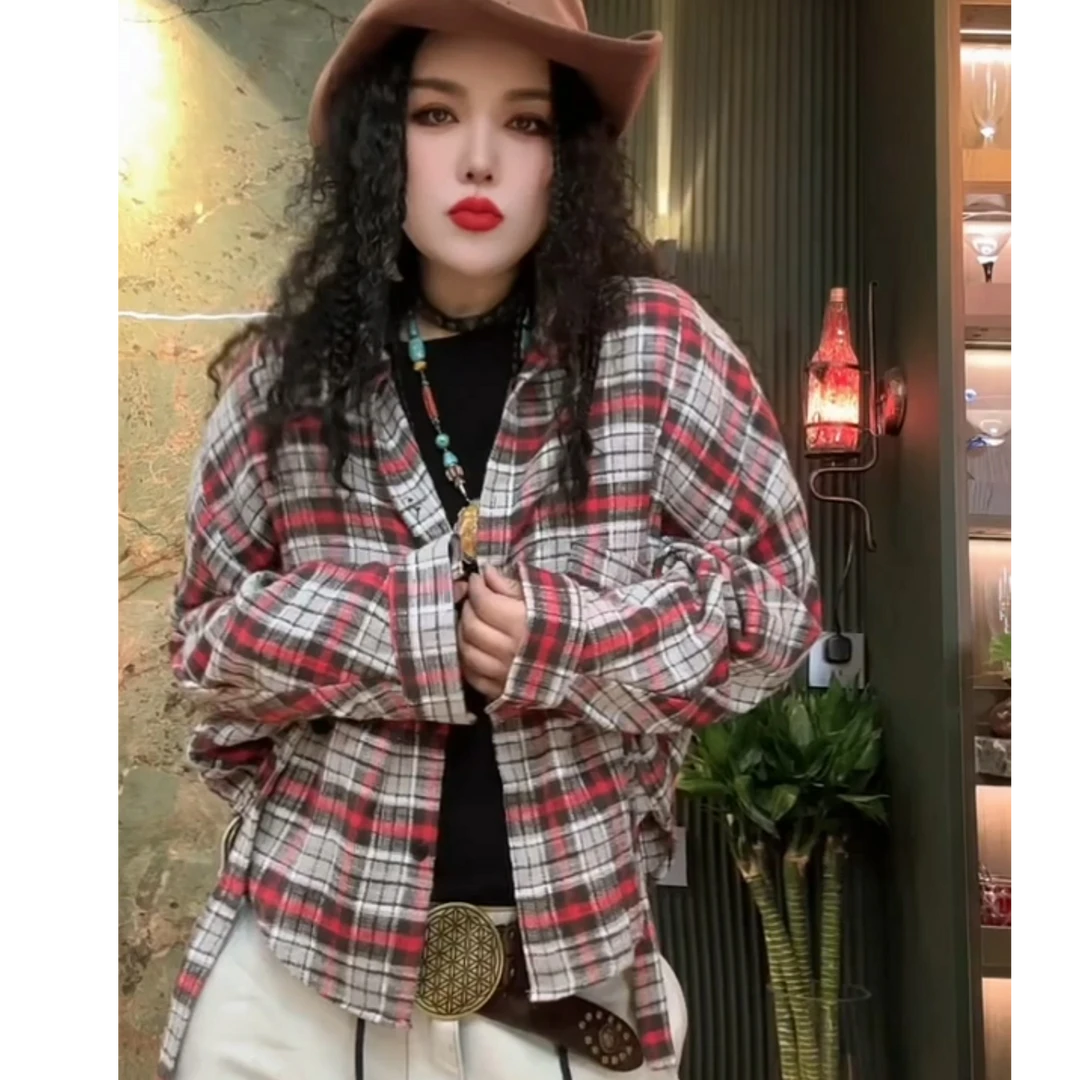 2025新款春款定制短款格子衬衫外套