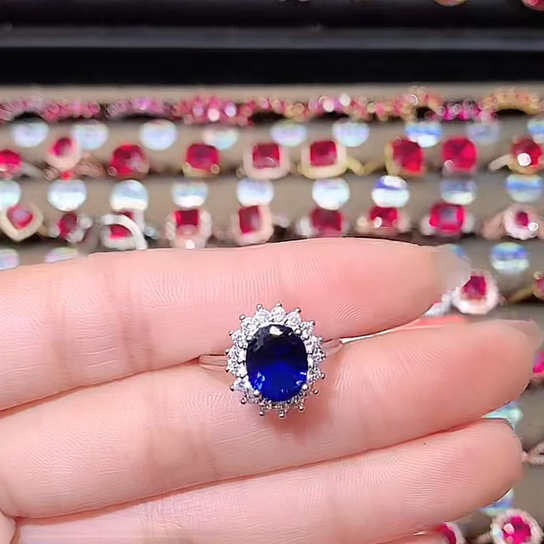 蓝宝石银镶开口戒810