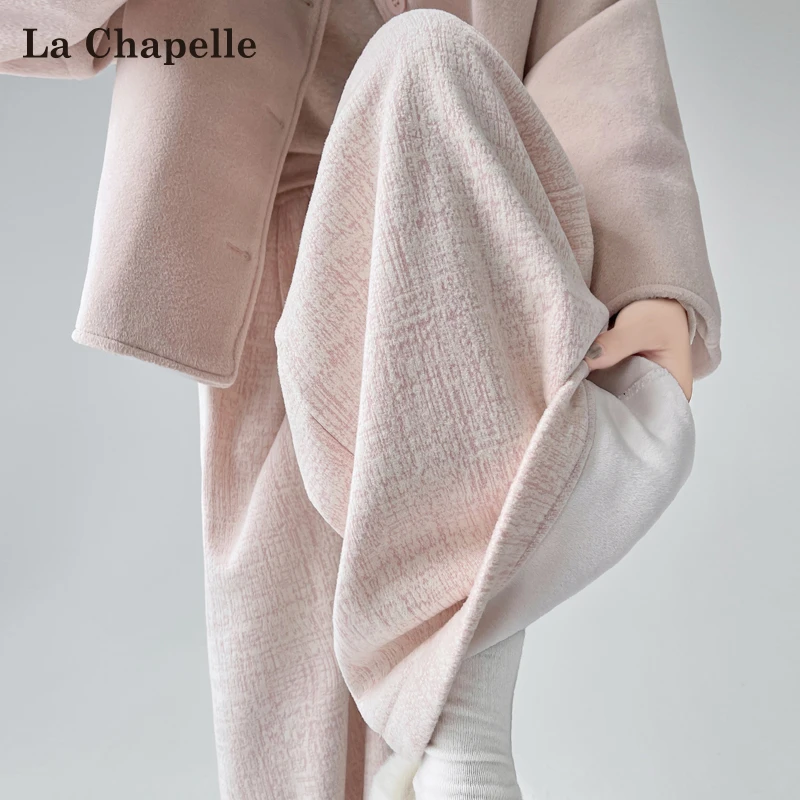 拉夏贝尔扎染糯米阔腿裤女秋冬新款超好看加绒加厚高腰直筒拖地裤