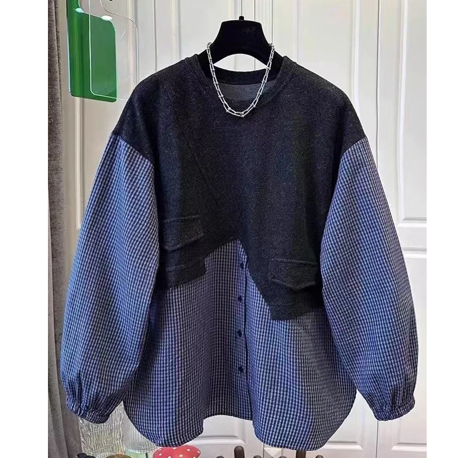 黑屿白/115 春季新款百搭时尚潮流长袖套头女休闲设计师女士拼接