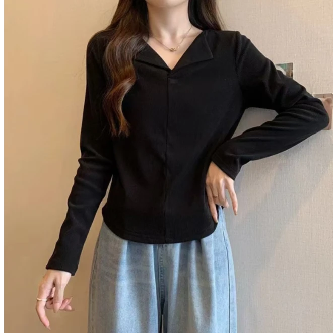 胖MM齐2 32现货大码秋冬显瘦设计感百搭打底正肩长袖纸片人上衣