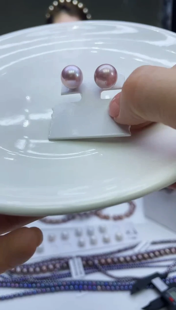 未镶嵌耳饰淡水珍珠紫色系耳饰