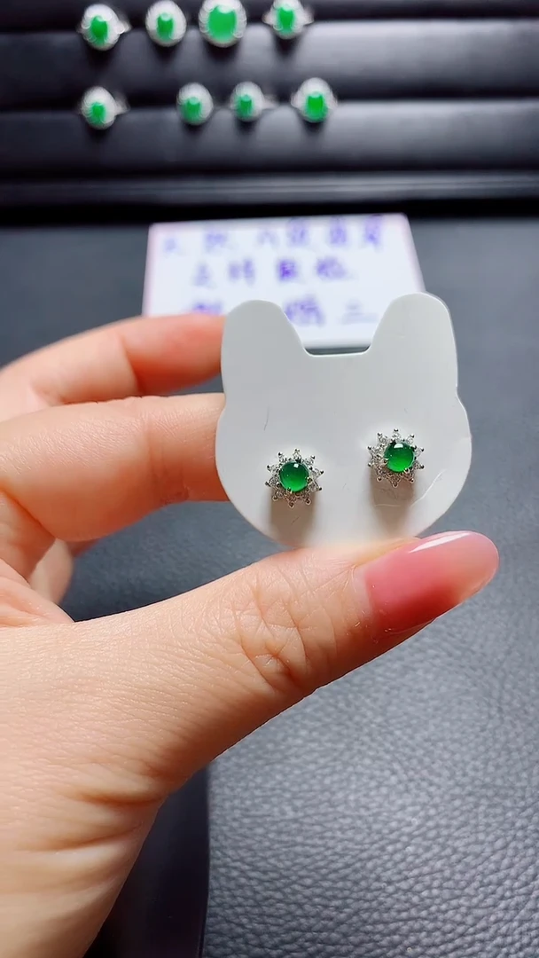 银S925镶嵌戒指翡翠天然翡翠A货s925银镶