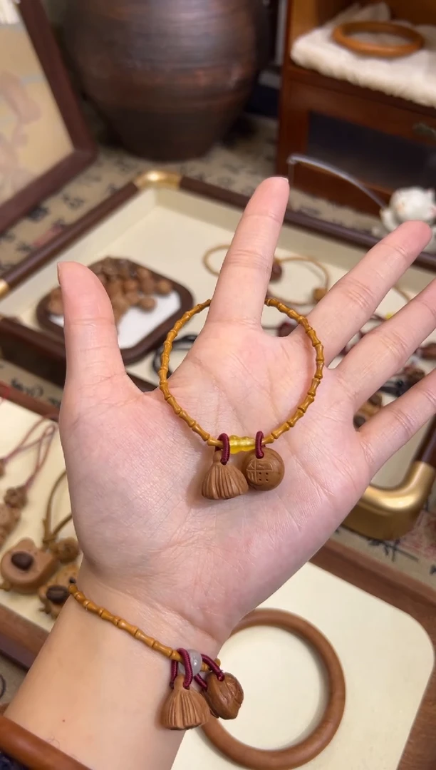 手串桃核【桃缘行】竹节「葫芦福气莲莲」桃核辟、挡、驱、护 备注手围