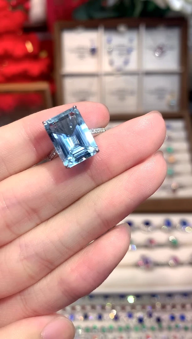18K金镶嵌戒指海蓝宝石5.42ct/天然宝石/七天无理由