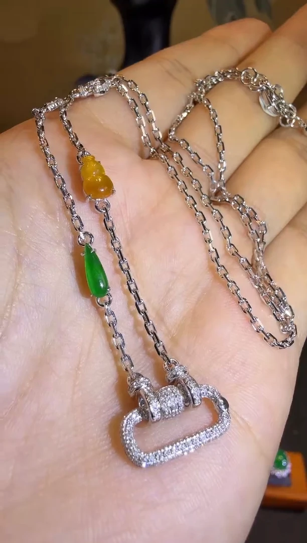 【闪购商品】翡翠颈饰18K金镶嵌精工重金版蛋面万能链