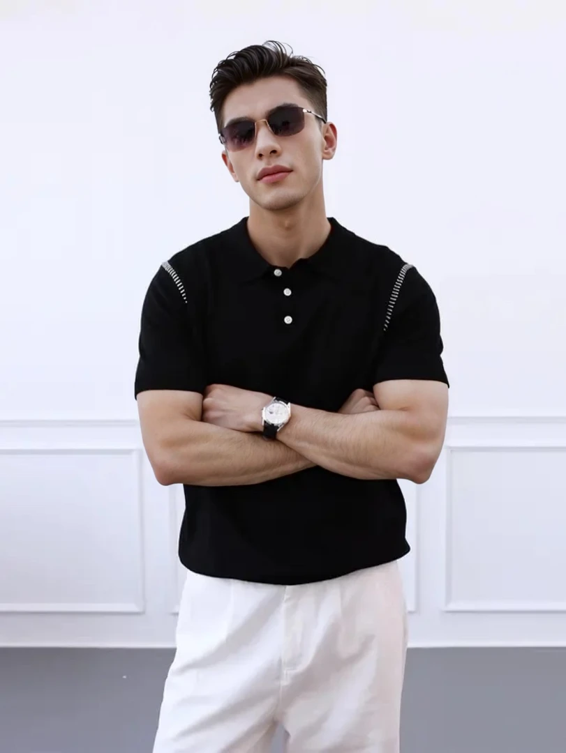 『雾梢笼罗 明辑车线』轻奢高端松弛感柔软堆积感明线针织POLO衫