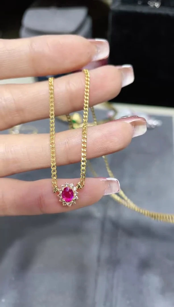 18K金镶嵌天然红宝石项链古巴链 约0.45ct