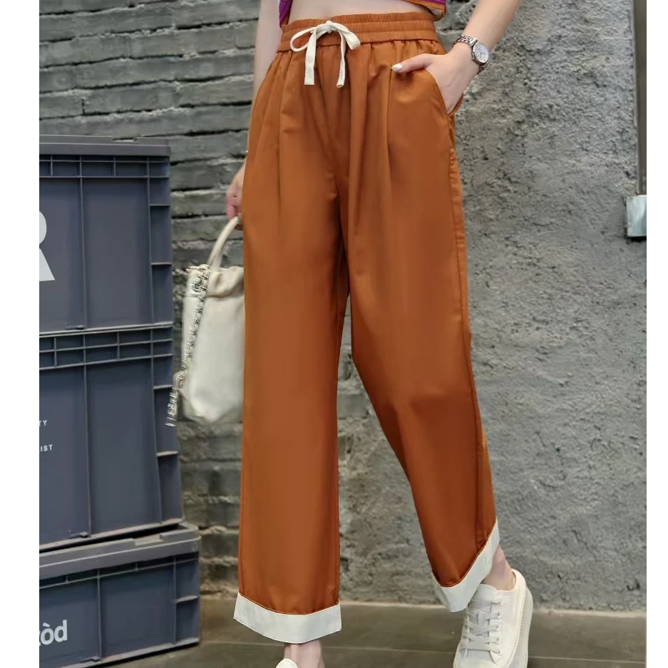 休闲裤女夏季新款松紧腰宽松显瘦直筒阔腿裤#2619