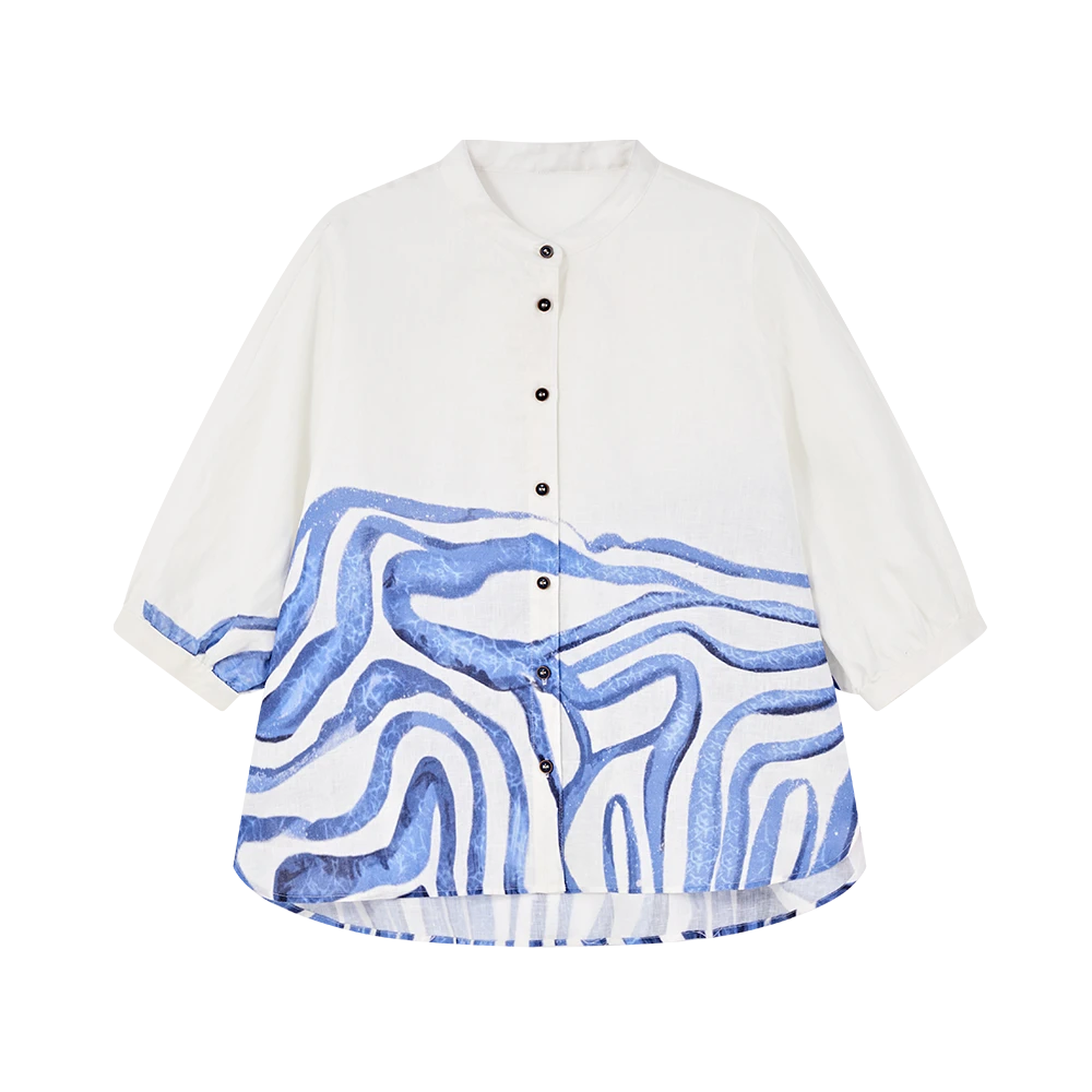 2025新款女士夏季单排扣设计感衬衫复古衬衣