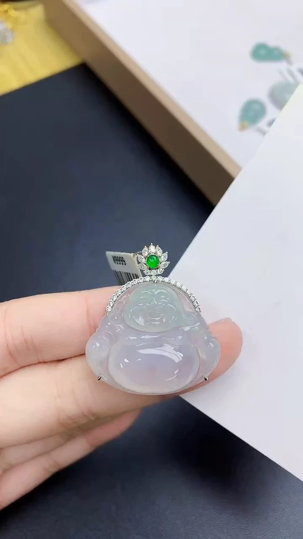 颈饰18K金镶嵌翡翠天然缅甸A货百元以上9元证书费自理