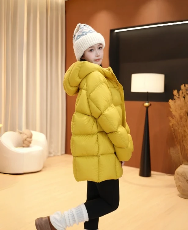 【冬日首尔】2025冬新款高端95白鹅绒云朵泡芙南瓜帽中长款羽绒服女