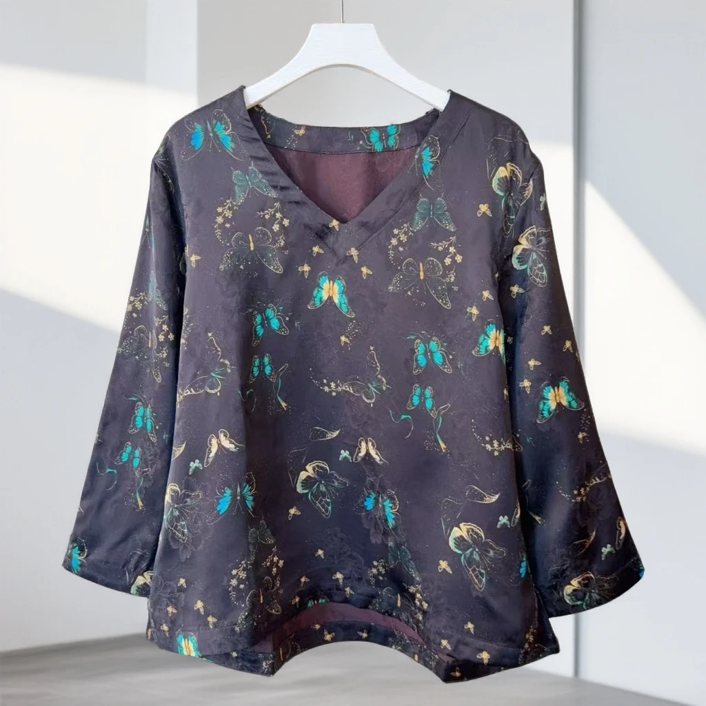 【蓝蝶】新中式重磅香云纱百搭显瘦气质女款上衣小衫