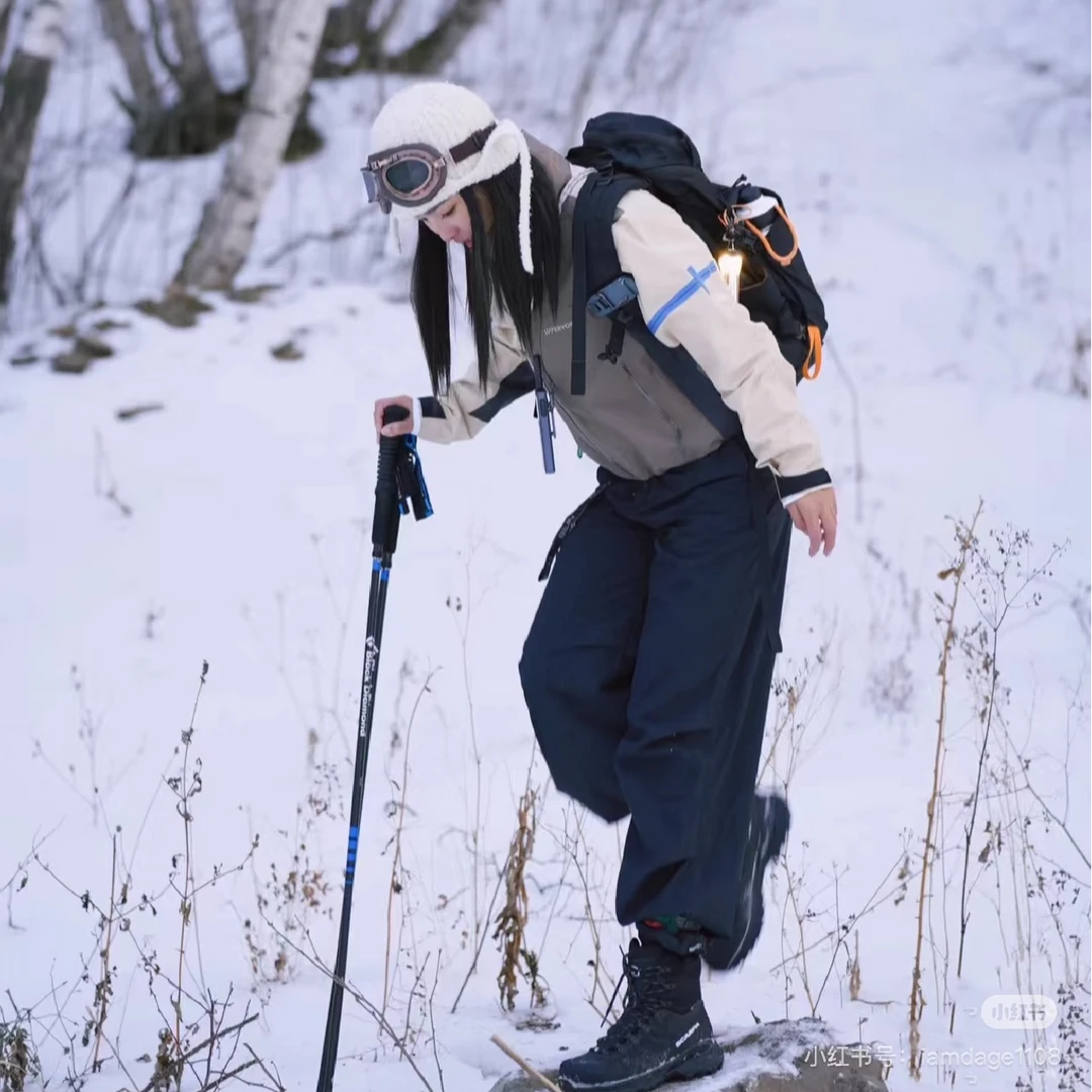 休闲裤纯色保暖工装裤登山透气长裤拼色加绒加厚款