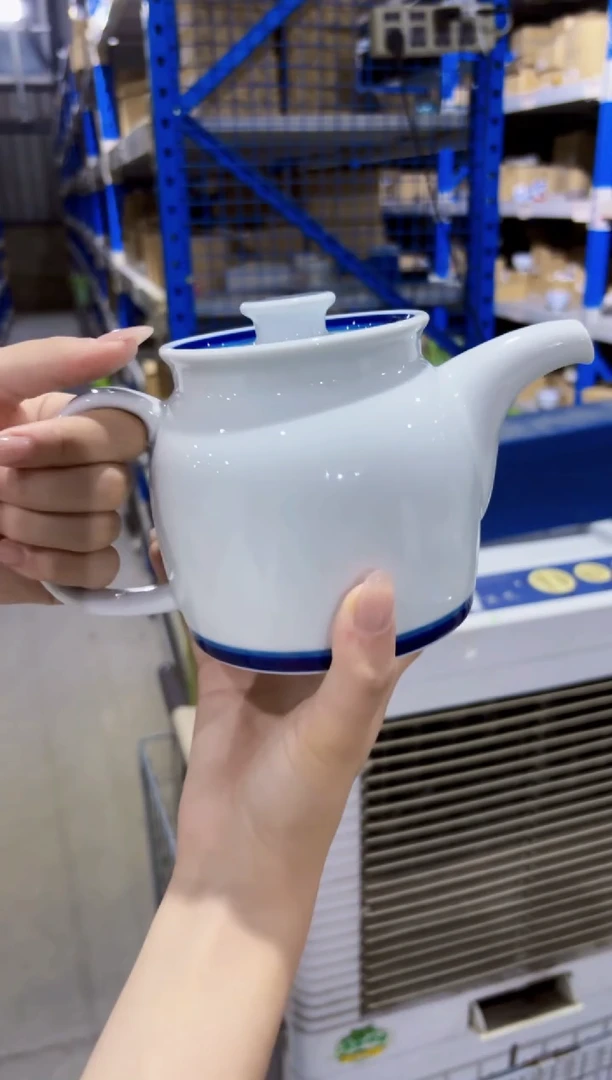 搪瓷白山　ボールド　ポット　ブルーライン