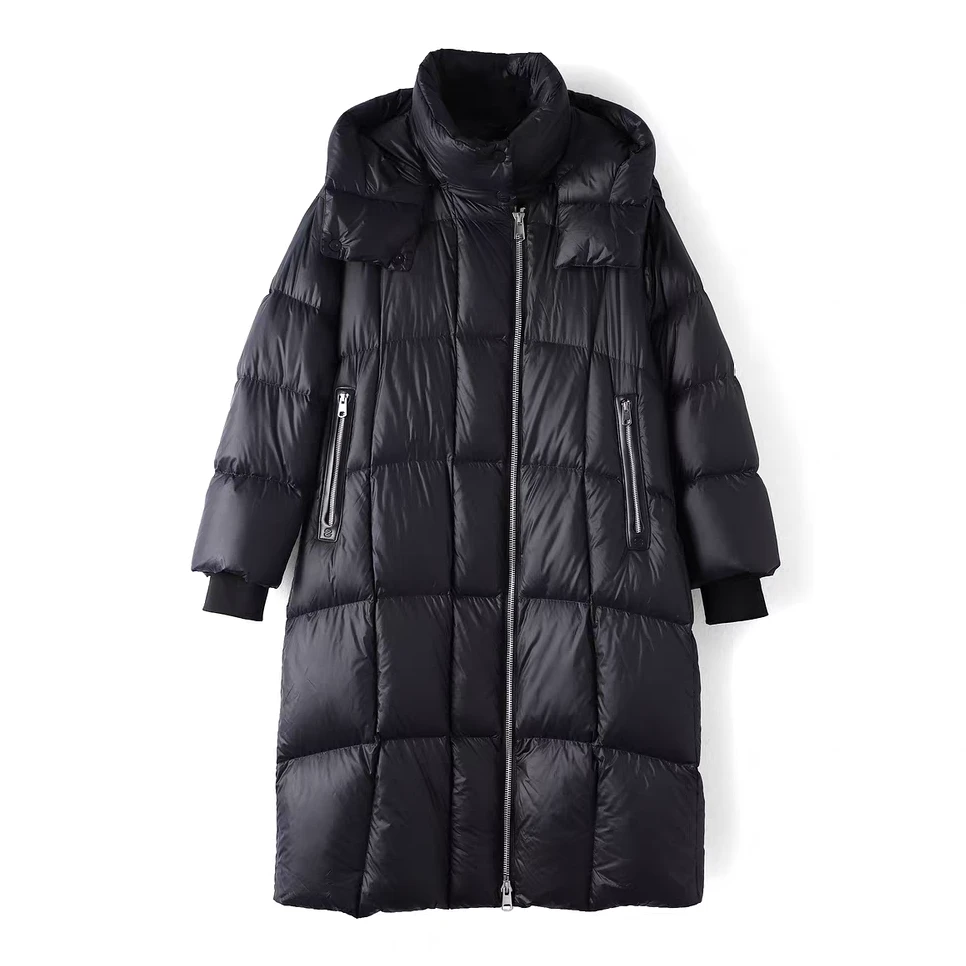 【1097】90%绒子加厚保暖连帽羽绒服女2025长款过膝外套