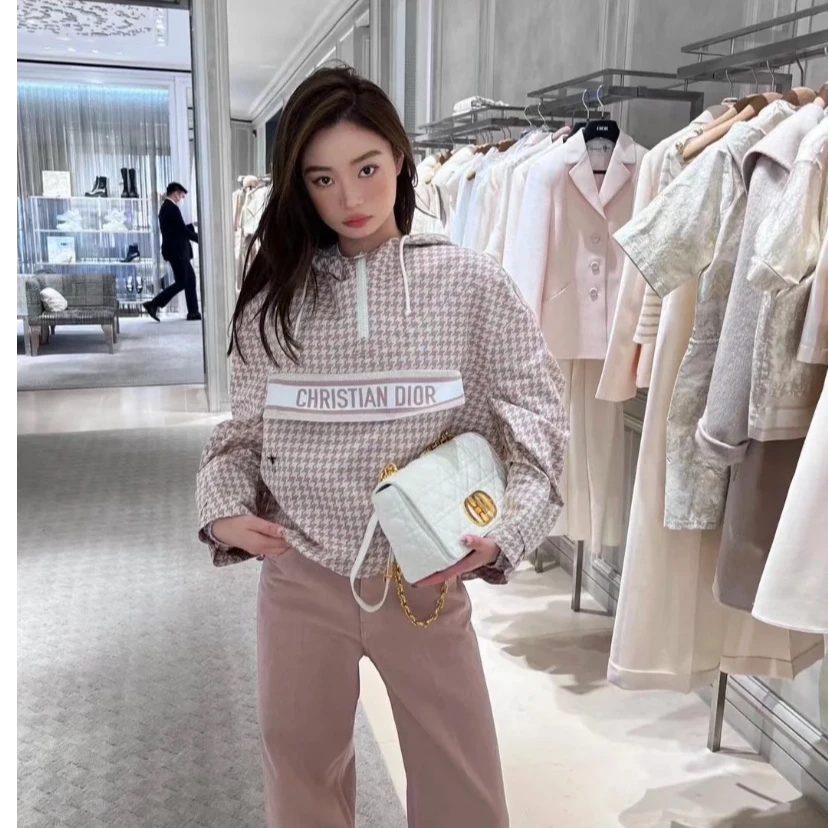 99新 DIOR/迪奥 粉色千鸟格满印外套 时尚百搭/尺码xs/JQ008566