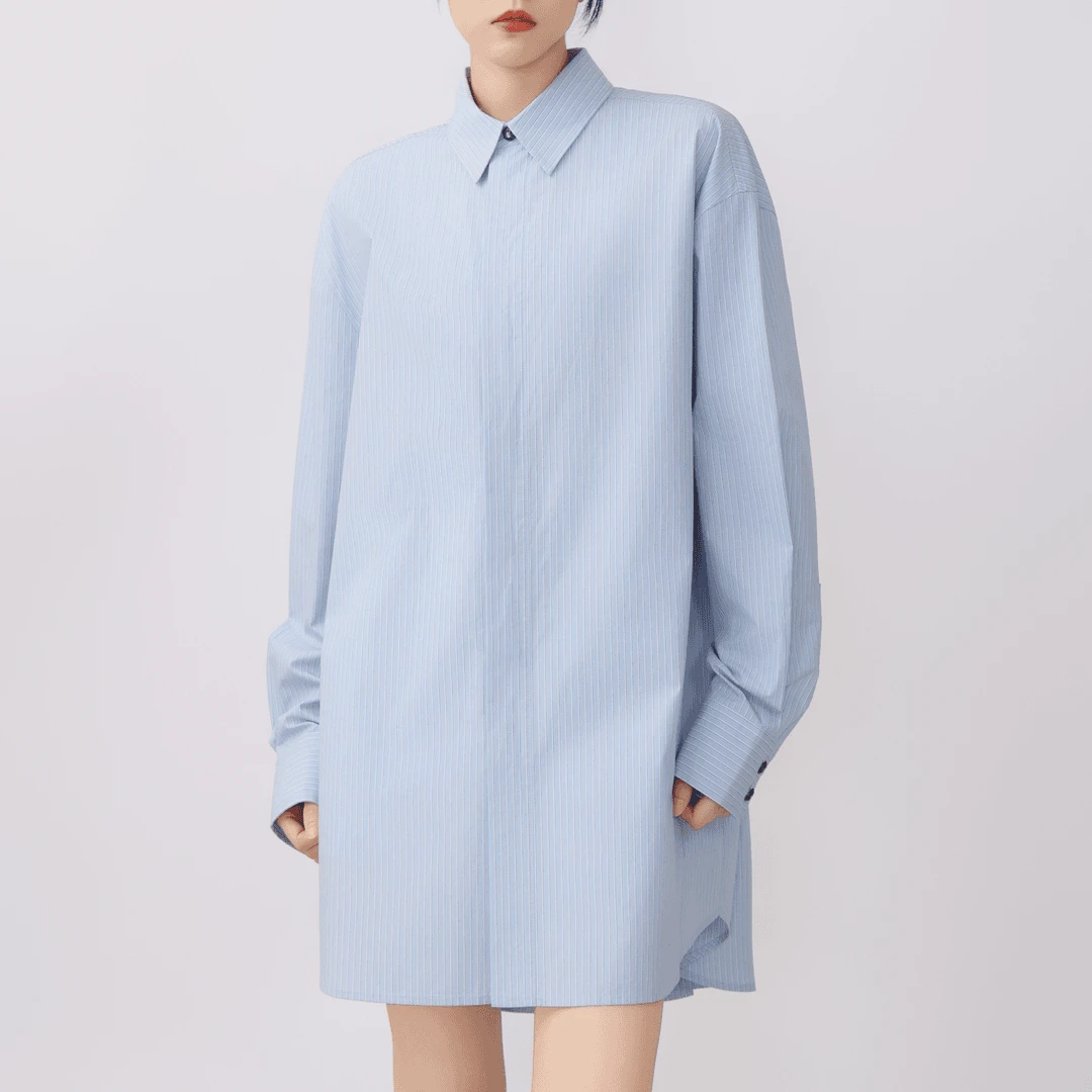 AMASS/阿玛施新款条纹衬衣长袖时尚双面设计感男友风衬衫5301110