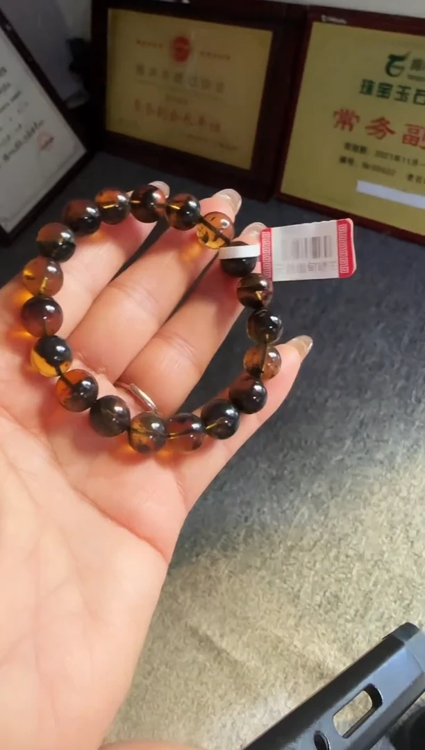 手串琥珀未镶嵌#35缅甸琥珀星际蓝翁珀手串10mm