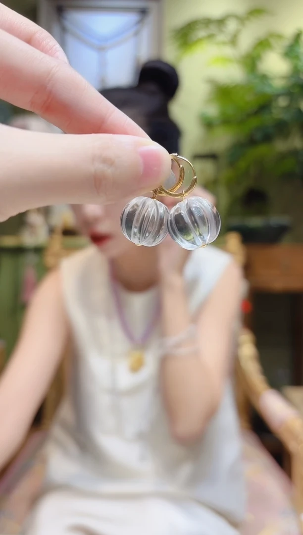 【闪购商品】水晶耳饰18K金镶嵌南瓜白水晶耳饰