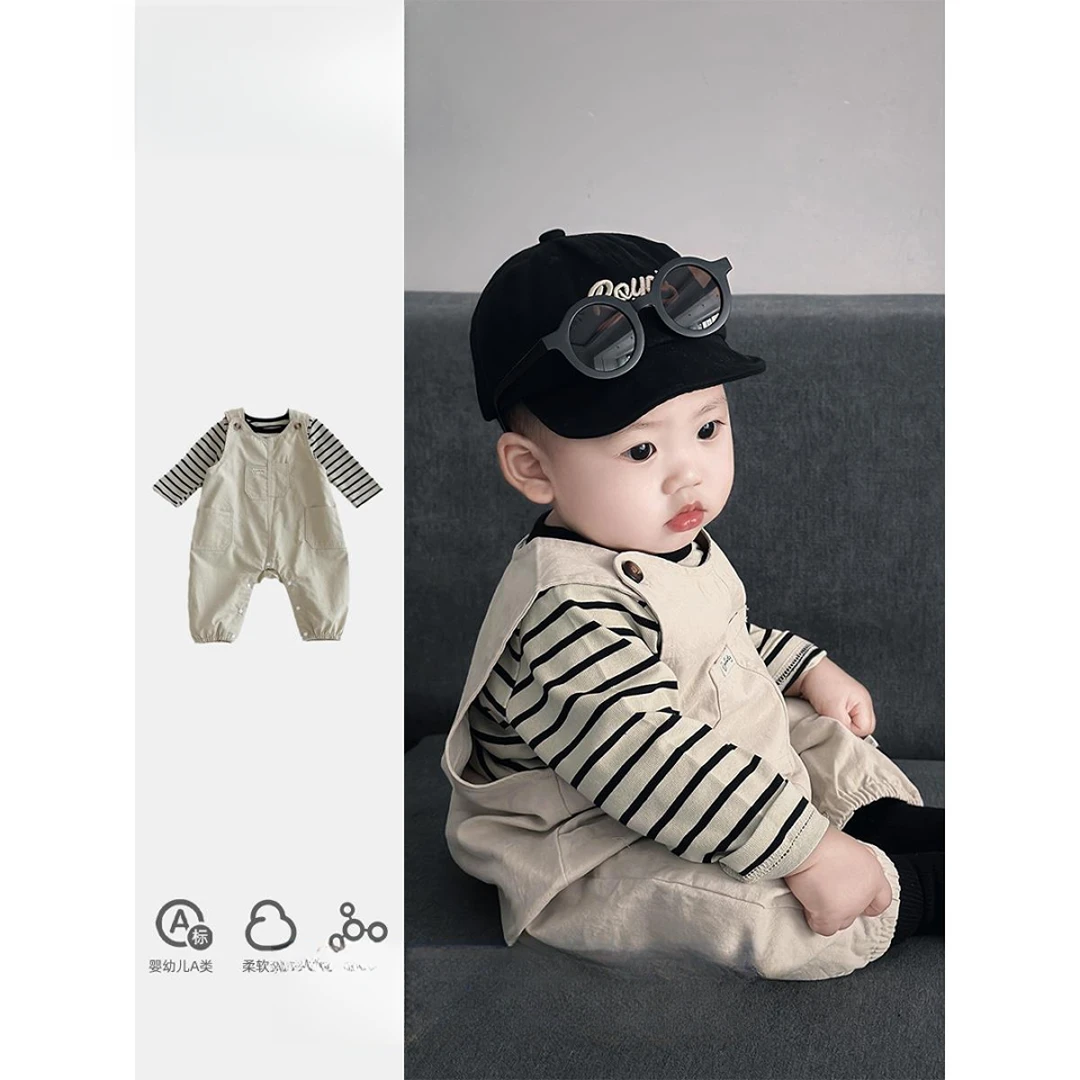 MK&UR.BV男宝宝开春套装韩版婴儿春装衣服婴幼儿背带裤男童外出服
