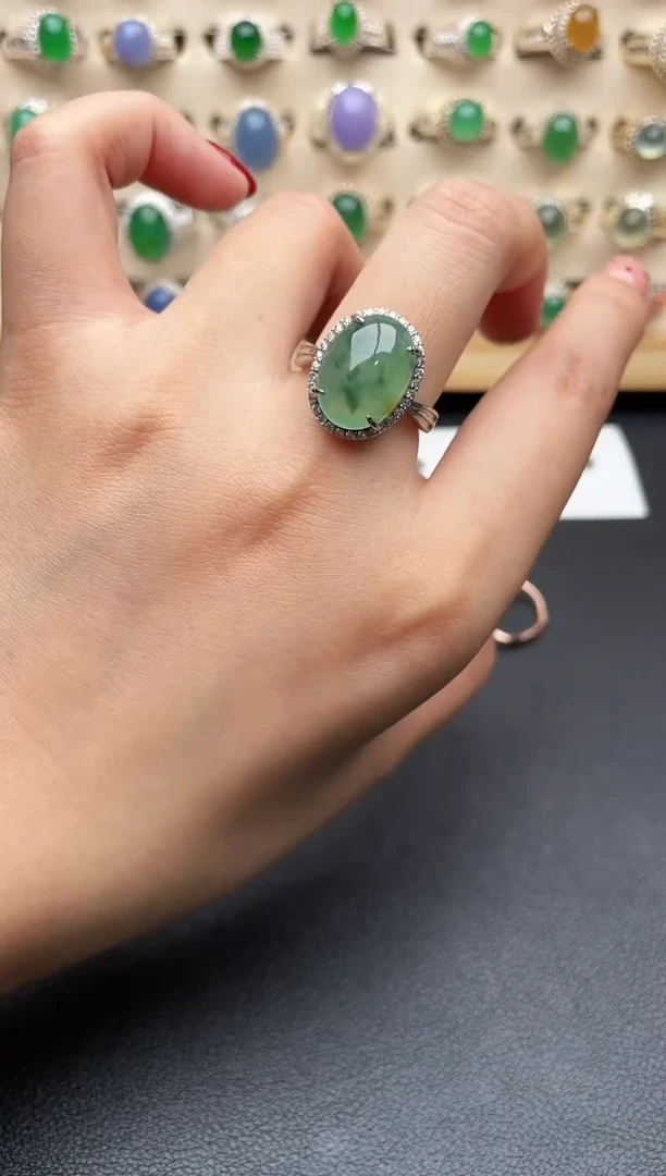 银S925镶嵌戒指翡翠一物一证一礼盒