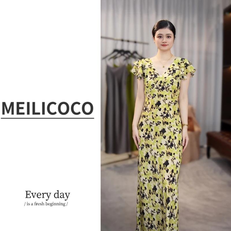 碎花真丝03双驺桑蚕丝气质修身连衣裙夏季法式复古裙