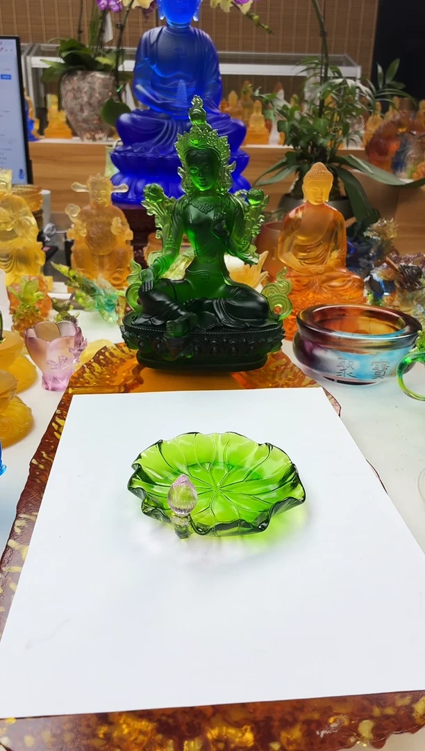 手工艺品琉璃荷叶杯蝶11公分