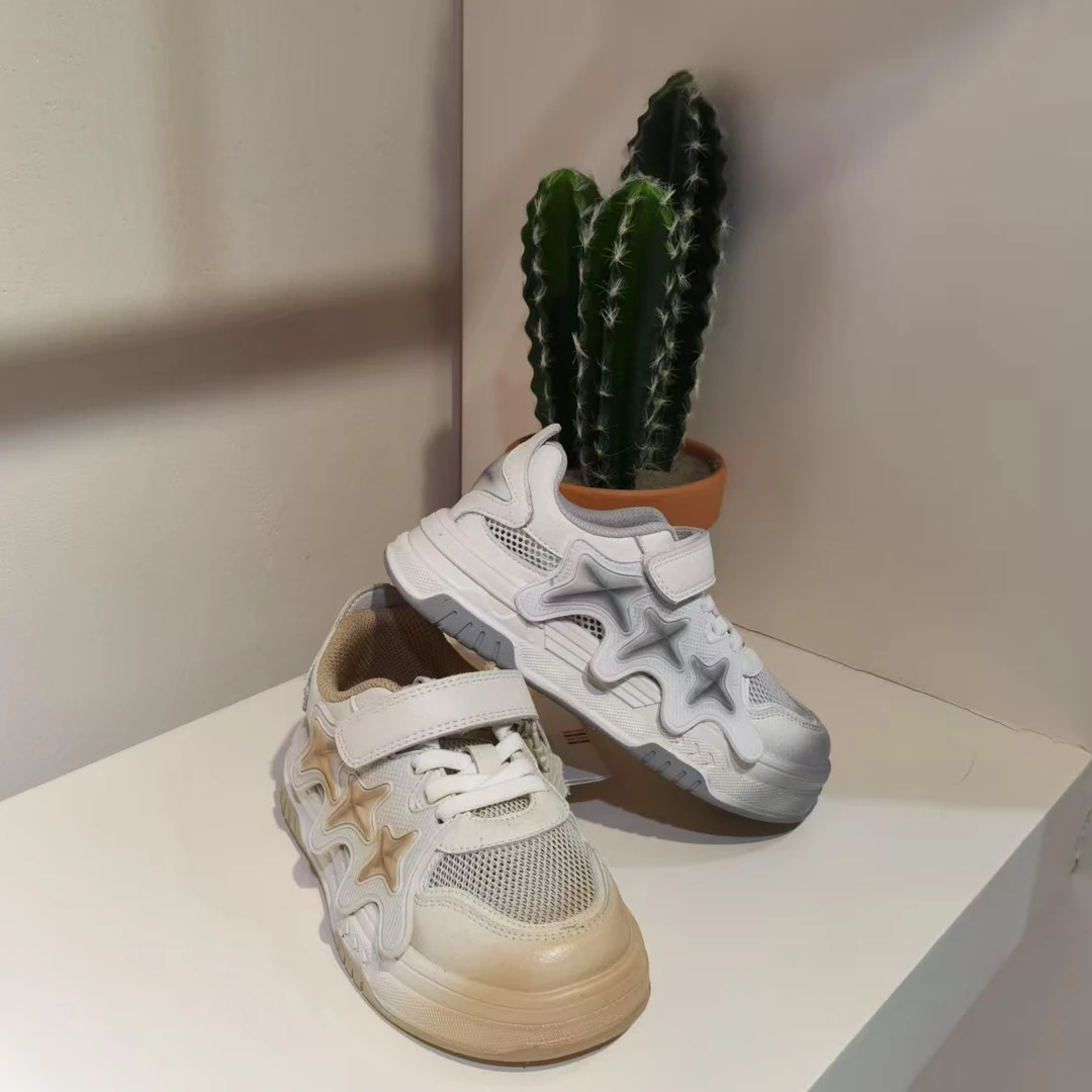 宝贝传奇夏季儿童时尚喷色单网星星运动老爹鞋