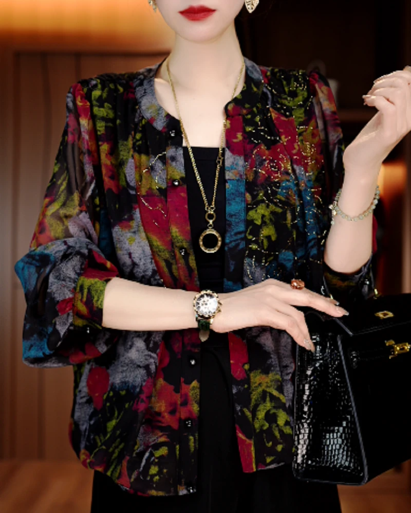 薄款宽松型印花夏季衬衫气质小衫春夏显瘦女装外套V25W198